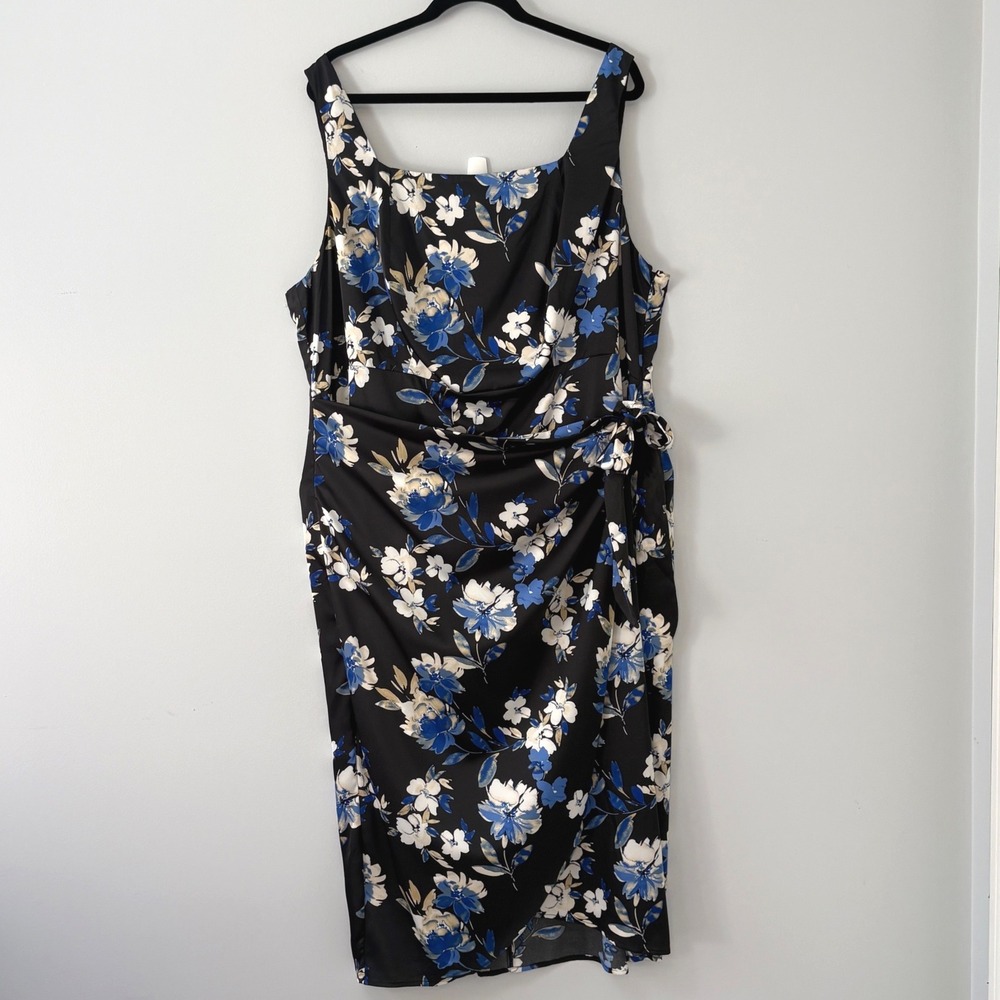 NWT Nine Britton Marta Floral Square Neck Silky Sheath Dress Plus Size 2X